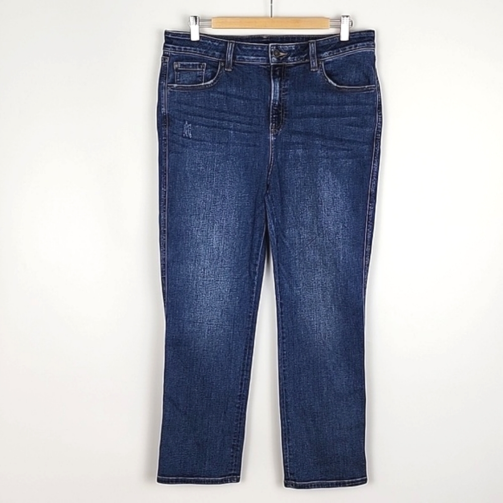Chicos Women's DefineMe Jeans Blue Denim Straight Leg Ankle Stretch Size 12R